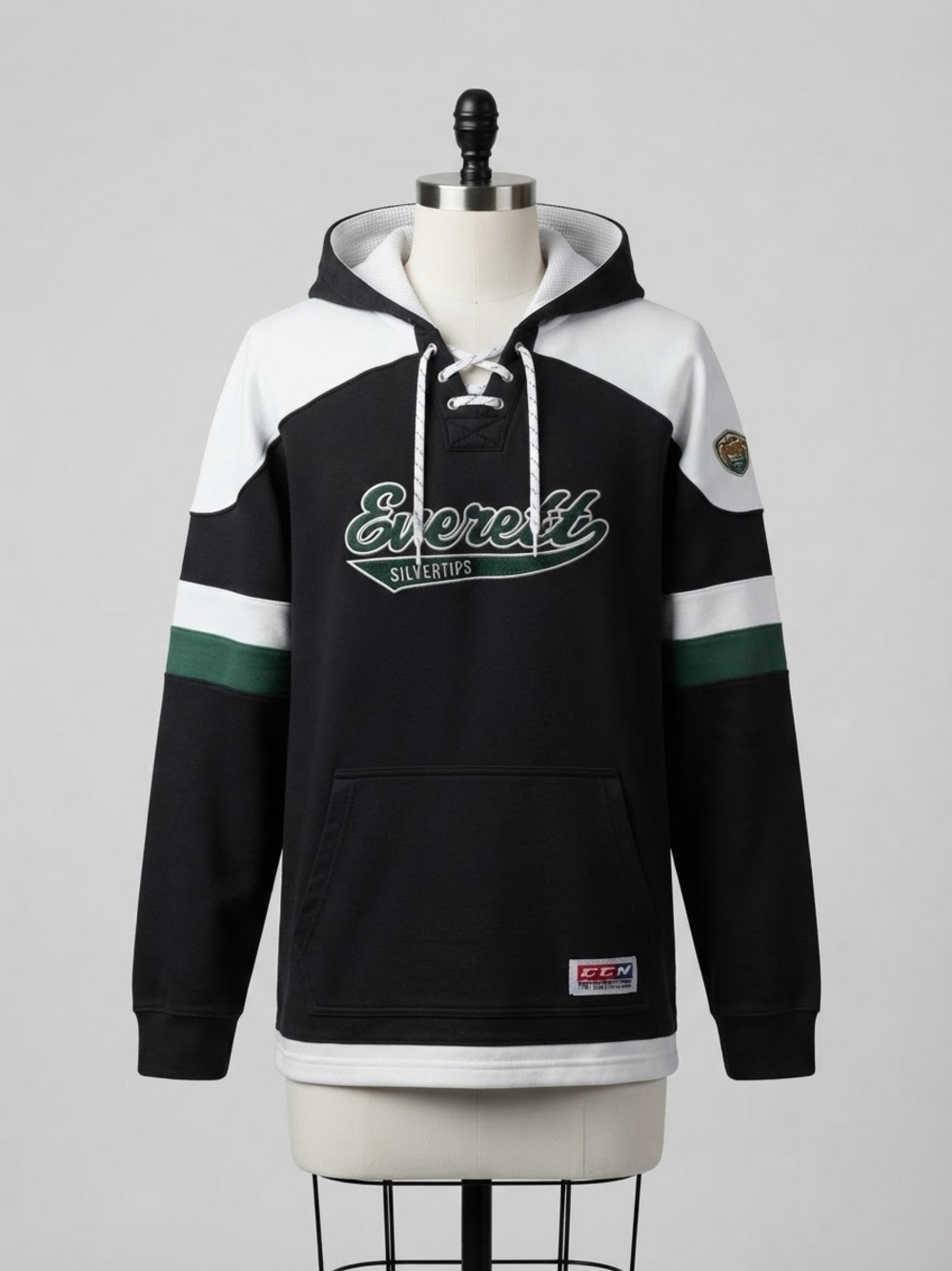 CCM Black, White & Green Lace-Up Hooded Hockey Pullover